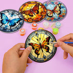 Load image into Gallery viewer, Stained Glass Butterfly Paint by Numbers Coasters
