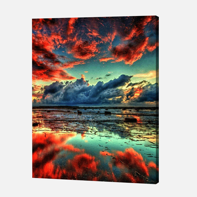 Fiery Sunset Reflections Paint by Numbers